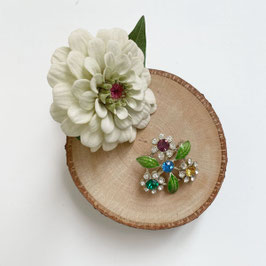 Brosche winzig floral bunt mit Strass und Email VINTAGE 1960s
