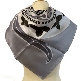 Foulard Carre Seide brauchbar grauschwarz VINTAGE 1960s