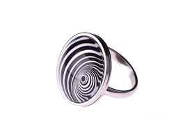 Verstellbarer Ring 'Sara', graphische Schwarzweiß-Designs unter einem 20mm Glas Cabochon, größenverstellbarer Ring aus Edelstahl,  Motiv 5