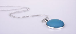 Lange Damenkette 'Stina', 25mm Polaris Cabochon in einem Anhänger aus Edelstahl an einer 70cm langen zarten Kugelkette, Petrol (Mod. Nr. 3044-14)