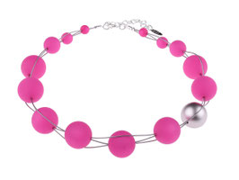 Grosse Polariskette "Helena", modisch schlichte Kette aus original Polarisperlen mit einer silber-metallic Akzentperle, Pink (Mod.Nr.2168-20)