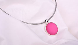 Halsreif "Polly", 25mm original Polaris Cabochon in einer Fassung aus Edelstahl an 5 nylonummantelten Stahlfäden in Pink (Mod.Nr. 2239-20)