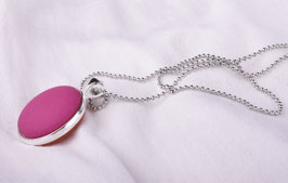 Lange Kette 'Stine', 2 Polaris Cabochons in einem doppelseitigen Edelstahlanhänger an einer 70cm lange Kugelkette,  Pink und Orange (Mod.Nr. 3045-7-20)