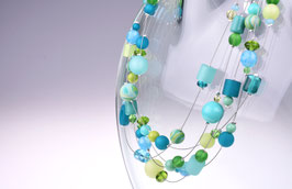 5-strängige Kette “Valerie”, farbenfroher Mix aus Polaris- , Glas- und Acrylperlen in Türkis und Minttönen (Mod.Nr. 864S16-33)