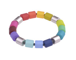 Armband "Bärbel", Zylinderperlen in bunten Regenbogenfarben aus original italienischem Polaris mit metallic Akzenten auf einem elastischen Band (Mod.Nr. 2193-B)