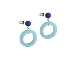 Ausgefallener Polaris Ohrring 'Lilia', Ohrstecker mit einem kreisrunden Anhänger in attraktiven Farbgebungen, ca 4cm lang, Aqua mit Marineblau