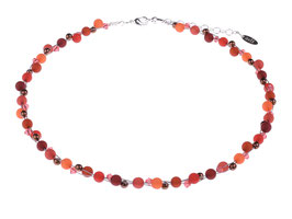 Zarte Halskette "Johanna", Mischung aus hochwertigen Polaris- und Glasperlen in Rot- und Orangetönen