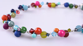 Zarte Damenkette "Leni", auf 3 Fäden verflochtene Polaris-, Acryl- und Glasperlen in herbstlichen Farbtönen