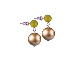 Polaris Ohrring 'Jasmine', ein 8mm Polaris Ohrstecker kombiniert mit einer 14mm metallic Perle, Oliv mit gold metallic