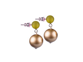 Polaris Ohrring 'Jasmine', ein 8mm Polaris Ohrstecker kombiniert mit einer 14mm metallic Perle, Oliv mit gold metallic (Mod.Nr. 2352-16)
