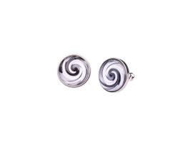 Ohrstecker 'Sara', interessante graphische Ornamente in klassischem Schwarzweiß unter einem 12mm Glas Cabochon in einer Fassung aus Edelstahl, Motiv 2 (Mod.Nr. 3036-25)