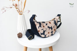 Halbmond Luna Bag / halfmoon / Blumen / dunkelblau & hellbeige