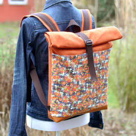 LIAN  Rolltop Rucksack / terracotta / Blumen