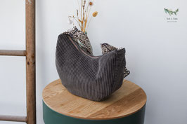 Bananentasche / halfmoon / S / Cord / graubraun & blau