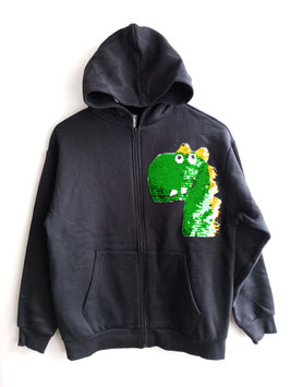 Mod: INT- 240201 Sudadera negra con dino dorado con Gorro