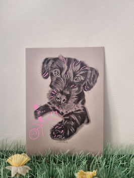 Kunstdruck in DIN A 6 Größe, Tierportrait mit handveredelter Zeichnung.