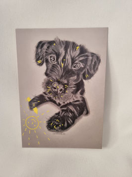 Kunstdruck Tierportrait (DIN A 6) mit nachträglich zeichnerischer Ergänzung