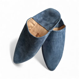 Wildleder-Babouches für Damen spitz jeansblau