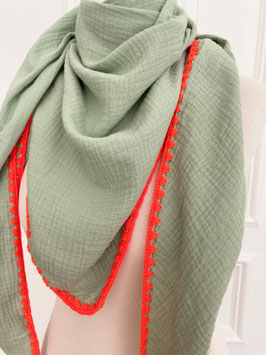 Weiches Dreieckstuch aus Musselin mit gehäkeltem Neonsaum