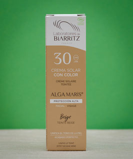 Crema solar facial SPF 30 color beige Biarritz Algamaris