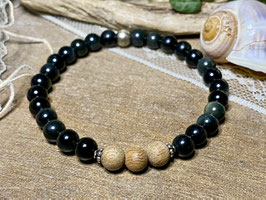 Duft-Armband aus Regenbogen-Obsidian, Sesamholz und Silber 925, mit Duftöl
