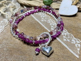 Dreifaches Armband aus Rubin, Spinell und Silber 925