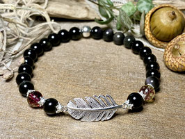 Armband Regenbogen-Obsidian mit Feder aus Silber 925