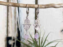 Ohrhänger 'Hand Fatimas' aus Silber 925 mit Pink-Saphir