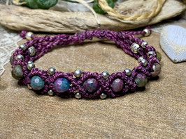 Makramee-Armband bordeaux mit Rubin Fuchsit und 925er Silber
