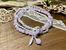 Dreifaches Armband aus Kunzit und Bergkristall mit Silber 925