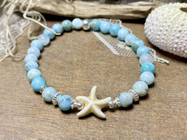 Armband Larimar mit Seestern aus Keramik, mit Silber 925