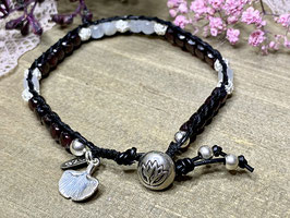 Lederarmband Granat, Mondstein und 925er Silber