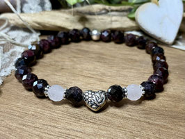 Armband Granat und Rosenquarz mit Herz aus Silber 925