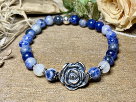 Armband Sodalith mit Rosen aus Feinsilber