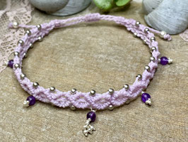 Fussschmuck Makramee lila mit Amethyst-Anhänger aus Silber 925