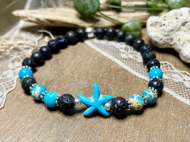 Armband Lava und Jaspis mit Seestern und Silber 925