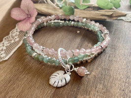 Dreifaches Armband aus Erdbeerquarz und grünem Apatit mit Silber 925