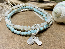 Dreifaches Armband aus Larmiar, Mondstein und Silber 925
