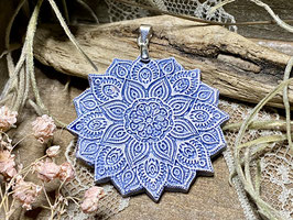 Blaues, grosses Duft-Amulett 'Mandala' aus Keramik mit Duftöl