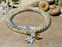 Dreifaches Armband aus Citrin, Mondstein und Silber 925