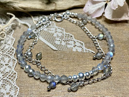 Doppeltes Armkettchen aus Labradorit und Silber 925
