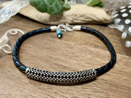 Geflochtenes Boho-Armband aus Leder und Silber 925