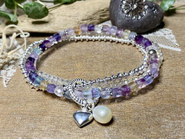 Dreifaches Armband aus Fluorit, Bergkristall und Silber 925