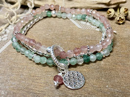 Dreifaches Armband aus Erdbeerquarz mit Silber 925