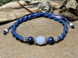 Makramee-Armband blau mit Chalcedon und 925er Silber