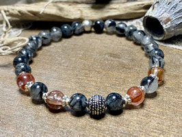 Armband Turmalin- und Feuerquarz mit Kugel aus Silber 925