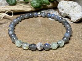 Armband Labradorit und Prehnit mit Kugel aus Silber 925