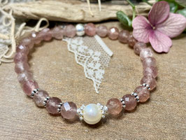 Armband Erdbeerquarz mit Süsswasser-Perle und Silber 925