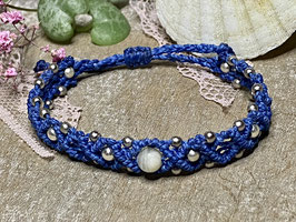 Makramee-Armband blau mit Mondstein und 925er Silber