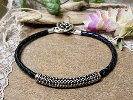 Lederarmband schwarz mit Elementen aus 925er Silber